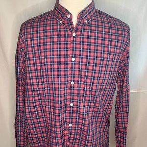 J CREW BUTTON UP SHIRT MENS EXTRA LARGE XL TALL LONG SLEEVE RED MULTI PLAID